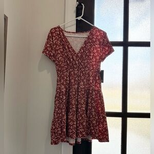 Red Floral Short Sleeve Dress
